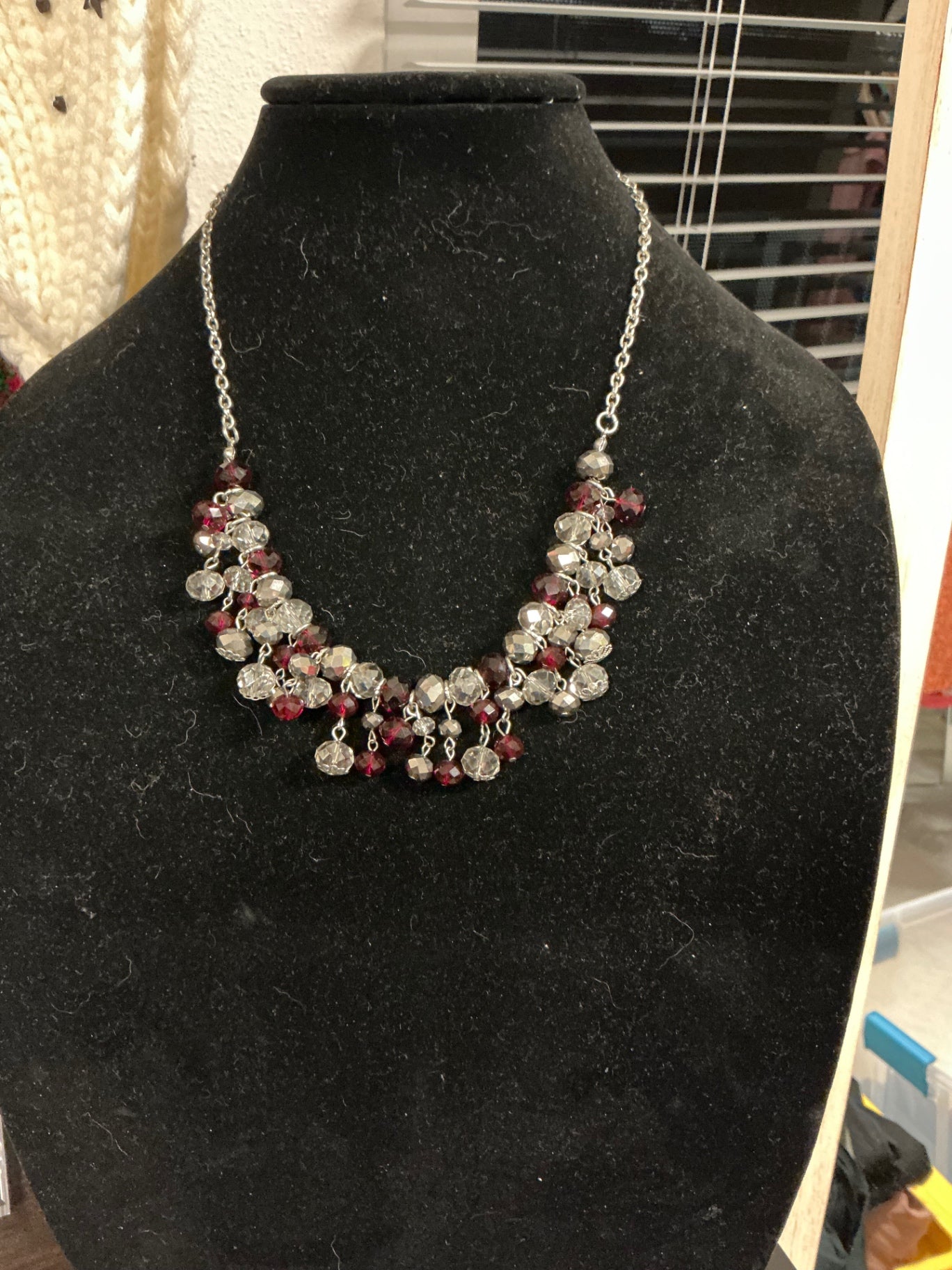 Necklace Silver and Burgundy