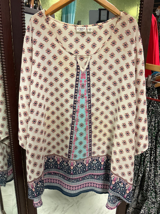 CATO Tunic Top 26/28 Beige with Multicolor Pattern