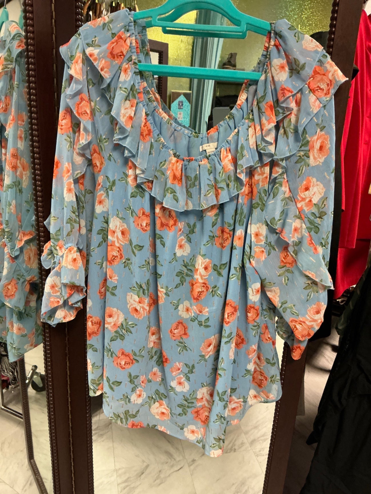 EST. 1946 Blouse 26/28 Blue with floral print