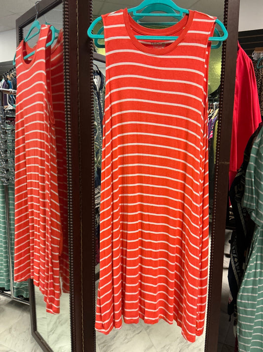 Time and Tru Sleeveless Dress XXL Coral with White Stripes