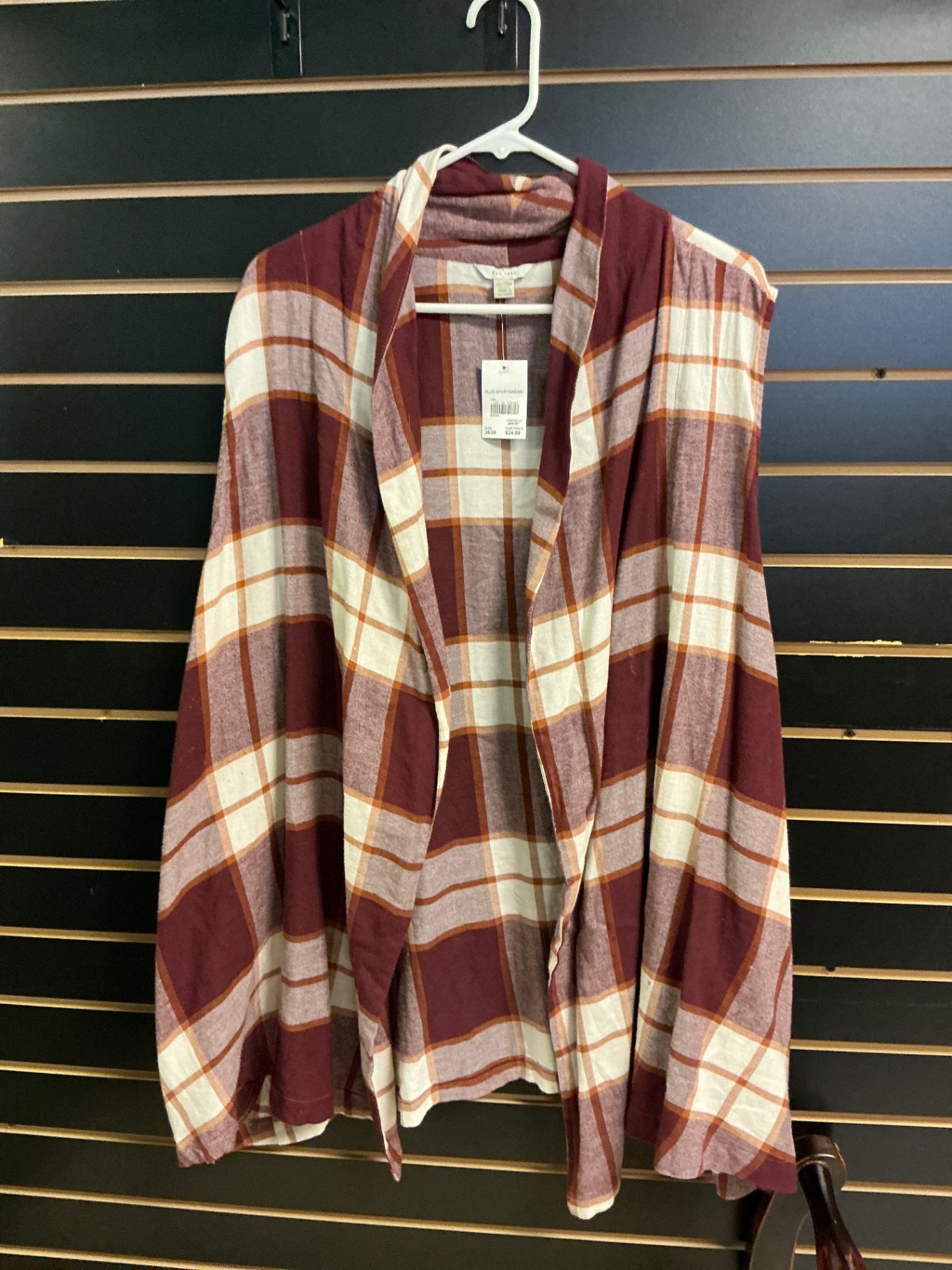 EST. 1946 Plaid Cardigan 22/24 Brgndy/White NWT