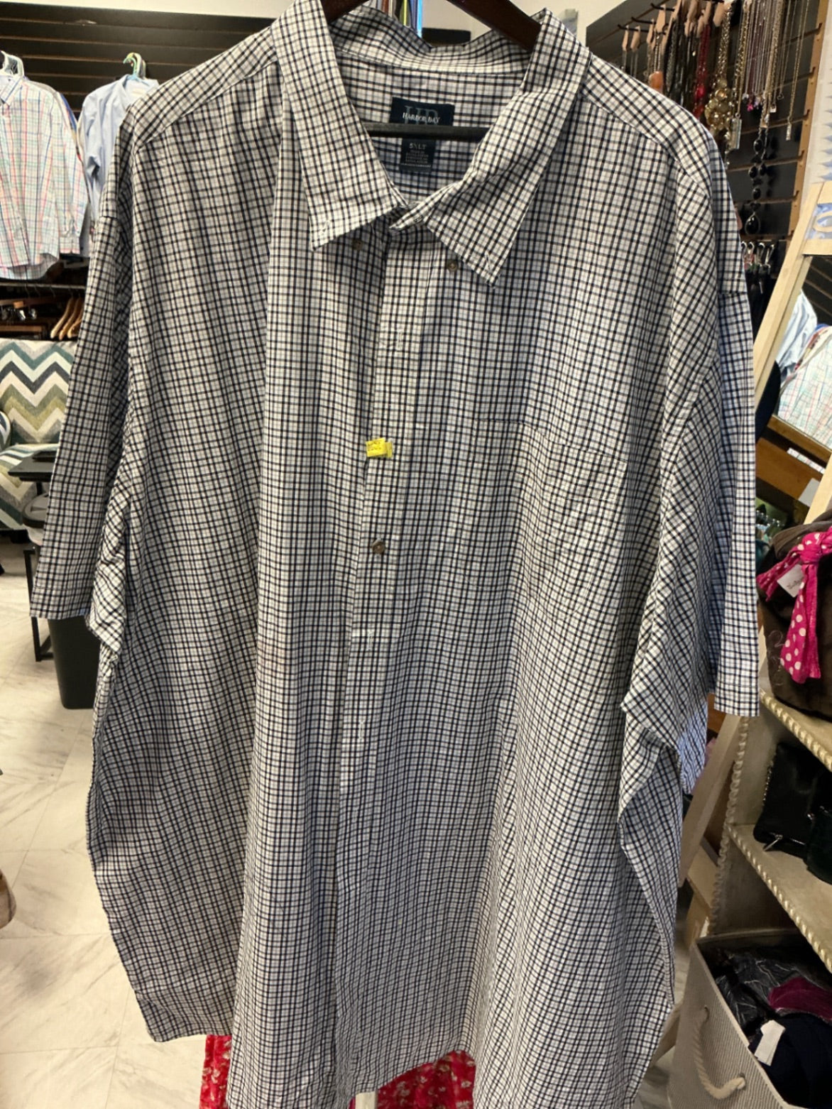 Harbor Bay Short Sleeve Shirt 5XLT Black and White Check