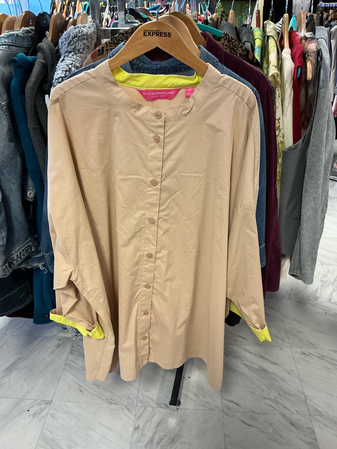 Isaac Mizrahi Live! Button-Up Shirt 22 Beige
