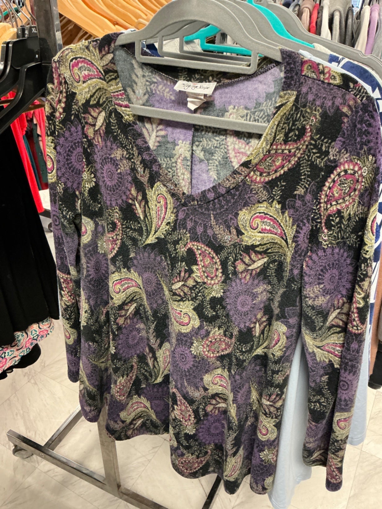 Zig Zag Stripe Long-Sleeve Top XL Purple and Black