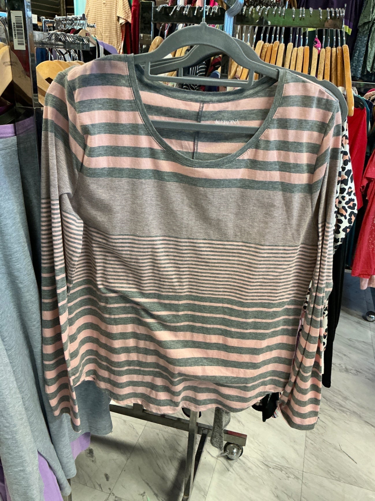 Merona Long Sleeve Top XXL Pink and Gray