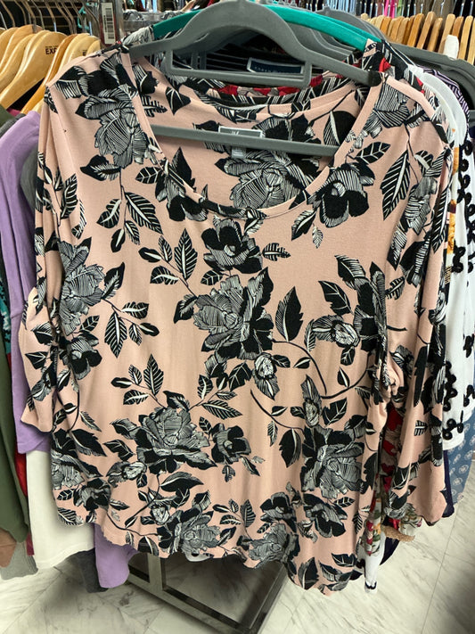 JM Collection Blouse XXL Pink with Black Floral Print