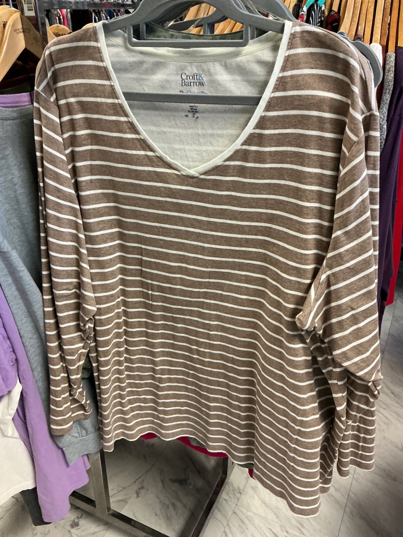 Croft & Barrow Long Sleeve Shirt 5X Brown and White Stripes