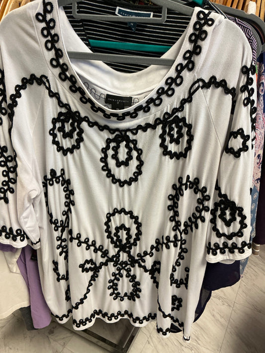Investments Blouse 3X White with Black Embroidery