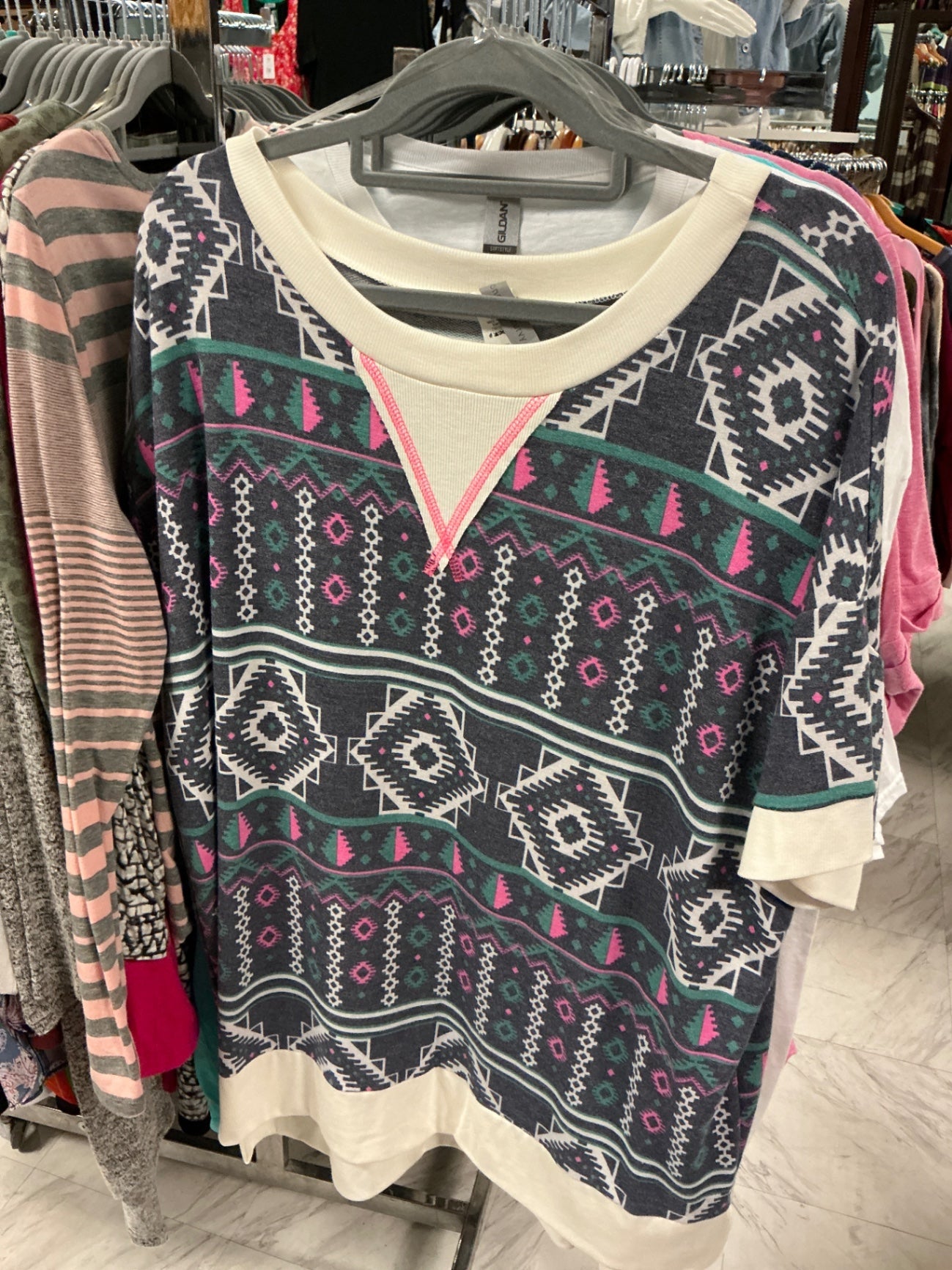 Honeyme Curvy Sweatshirt XXXL Multicolor with pink, teal, and white patterns