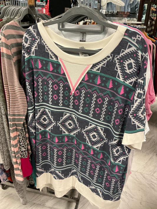 Honeyme Curvy Sweatshirt XXXL Multicolor with pink, teal, and white patterns