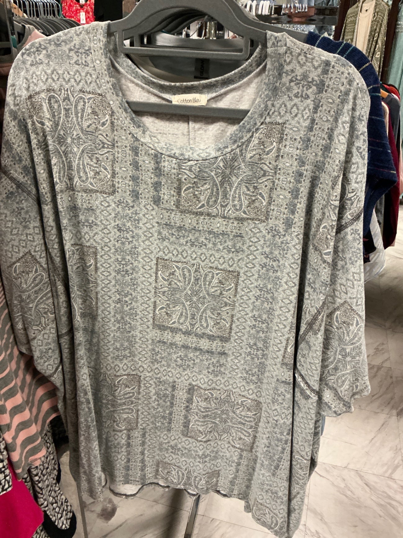 Cotton Bleu Tunic Top 3X Gray