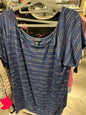 Torrid Blouse Cold Shoulder 3 Navy with Multicolored Stripes