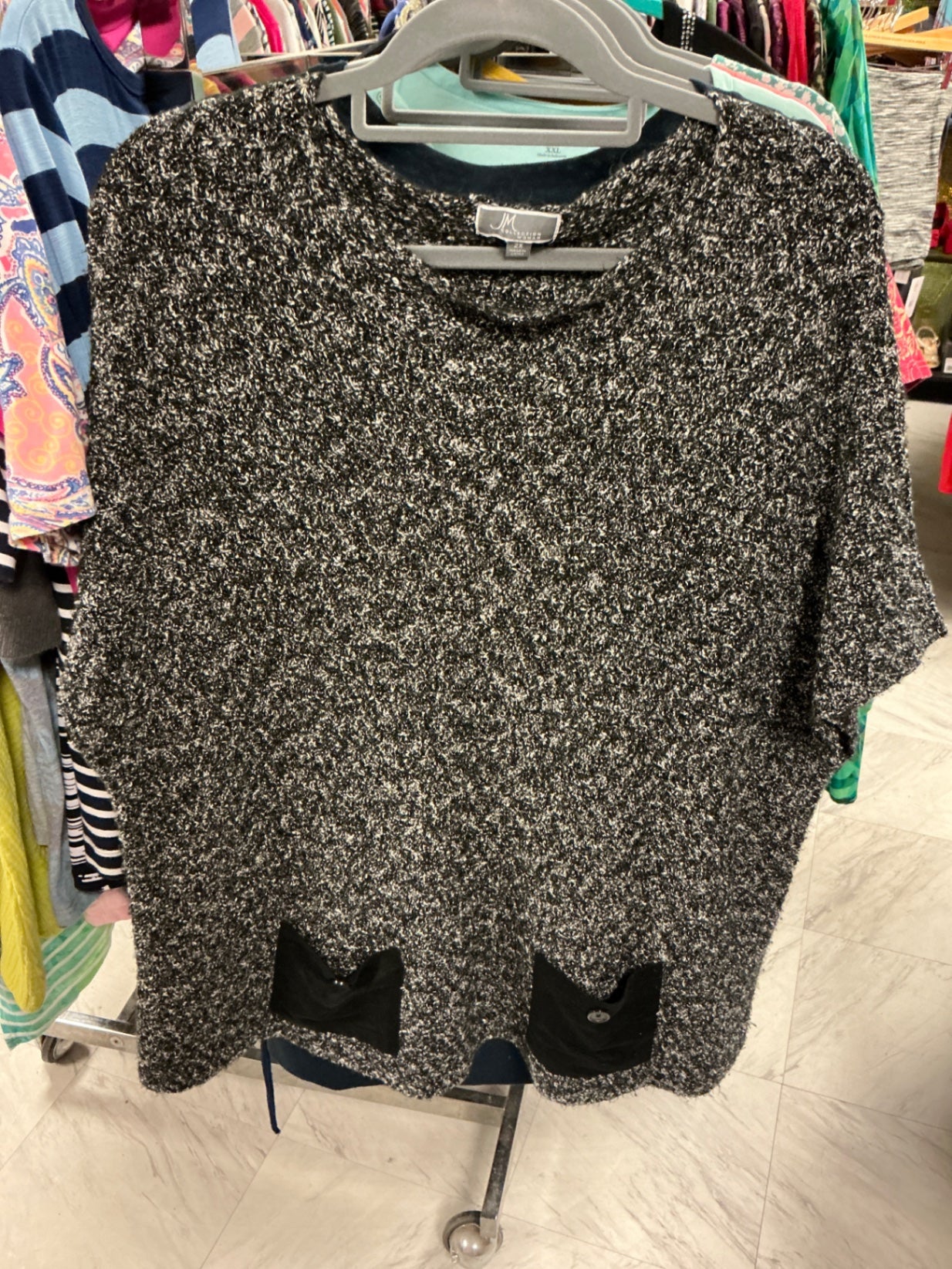 JM Collection Short Sleeve Sweater 2X Black and White