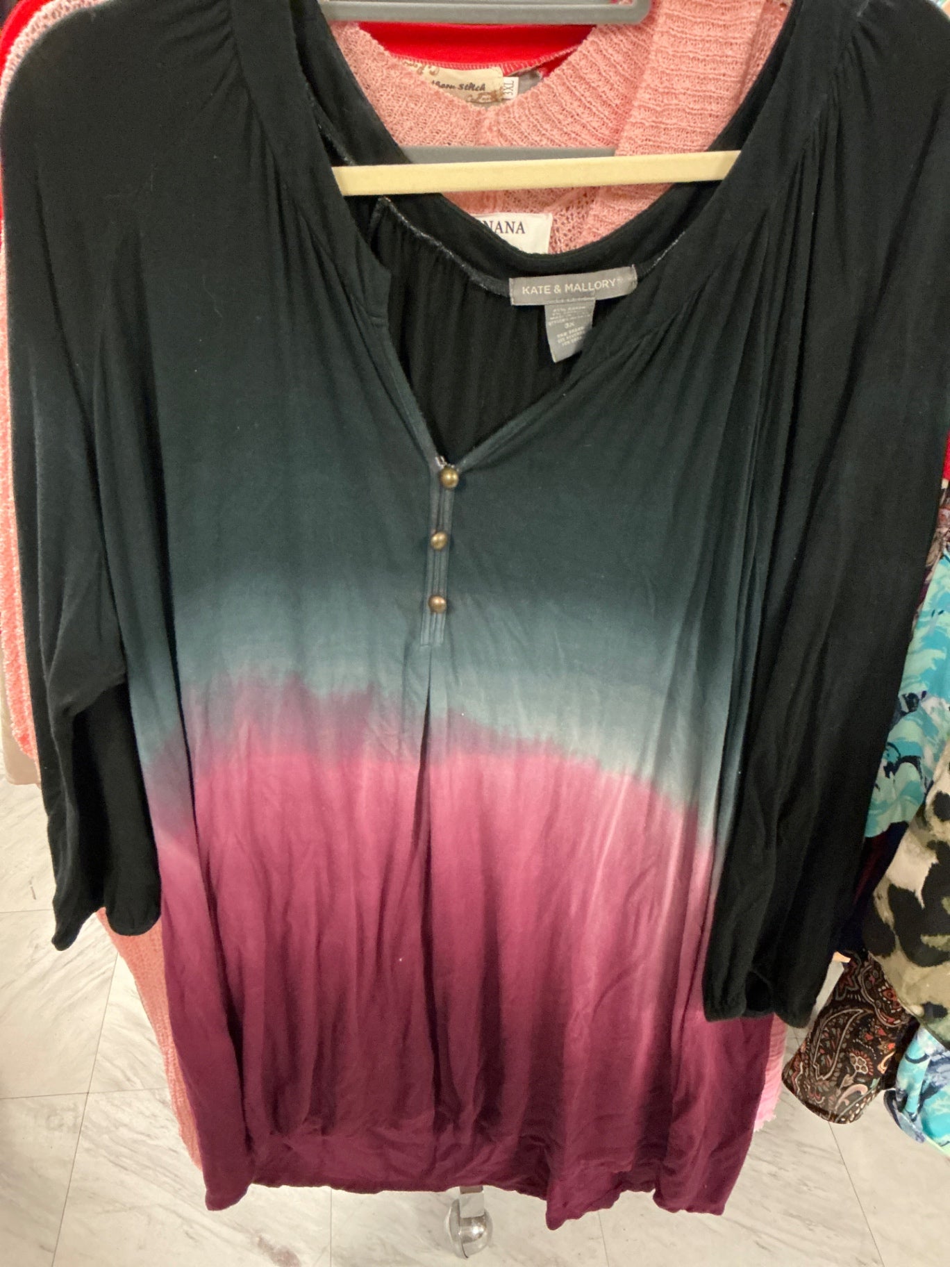 Kate & Mallory Blouse 3X Black and Burgundy Ombre