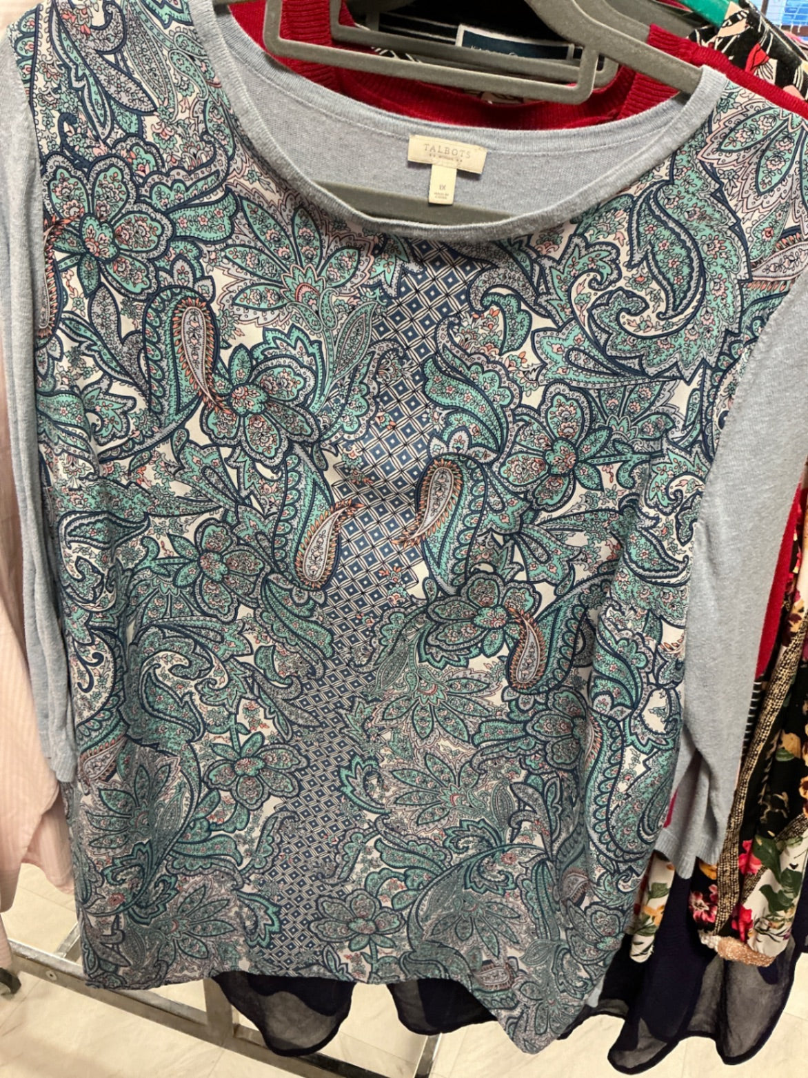 Talbots Blouse 1X Grey with multicolor pattern