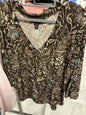 Attention Blouse XL Brown with blue floral pattern