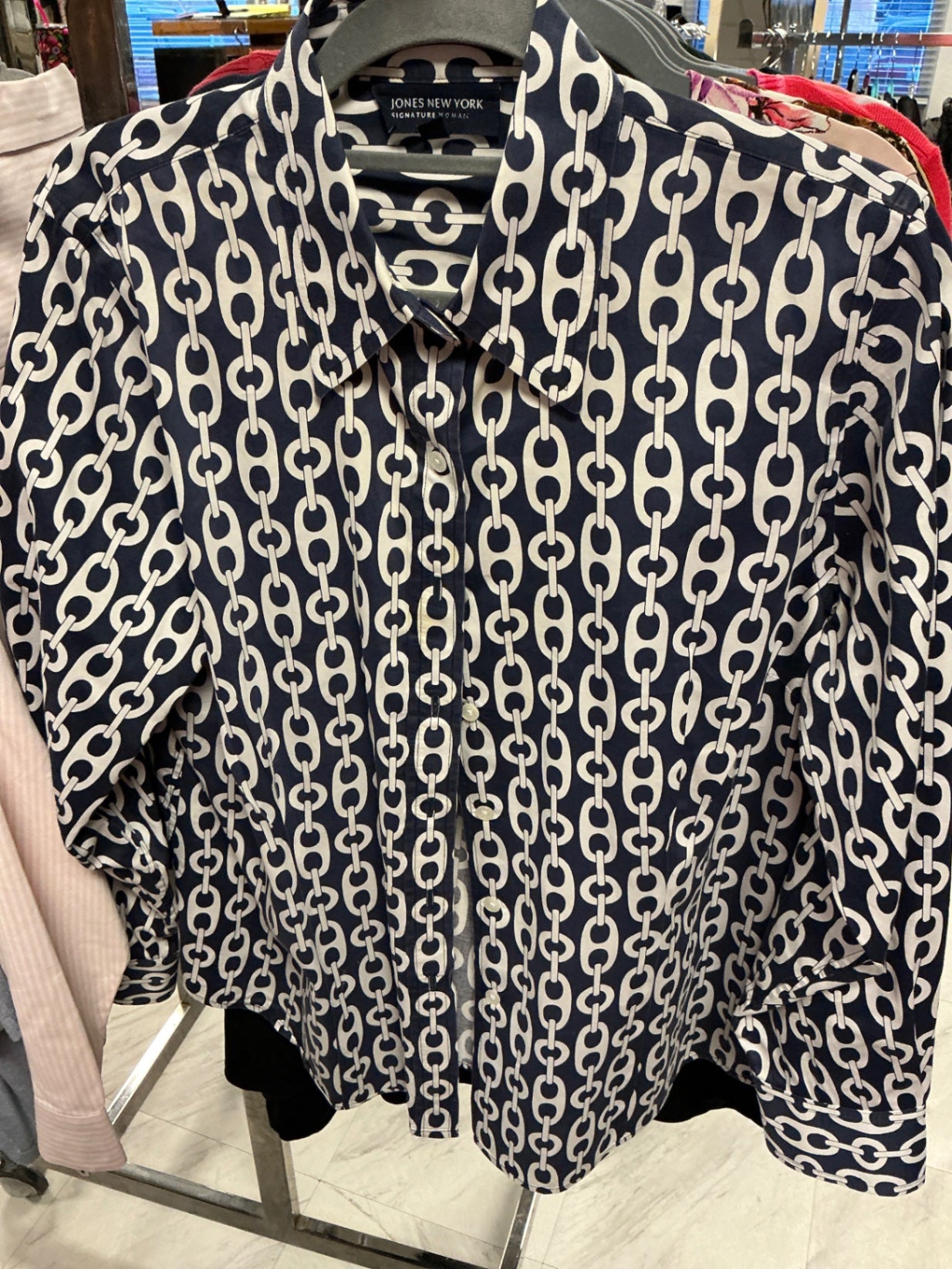 Jones New York Shirt 1X Navy and White