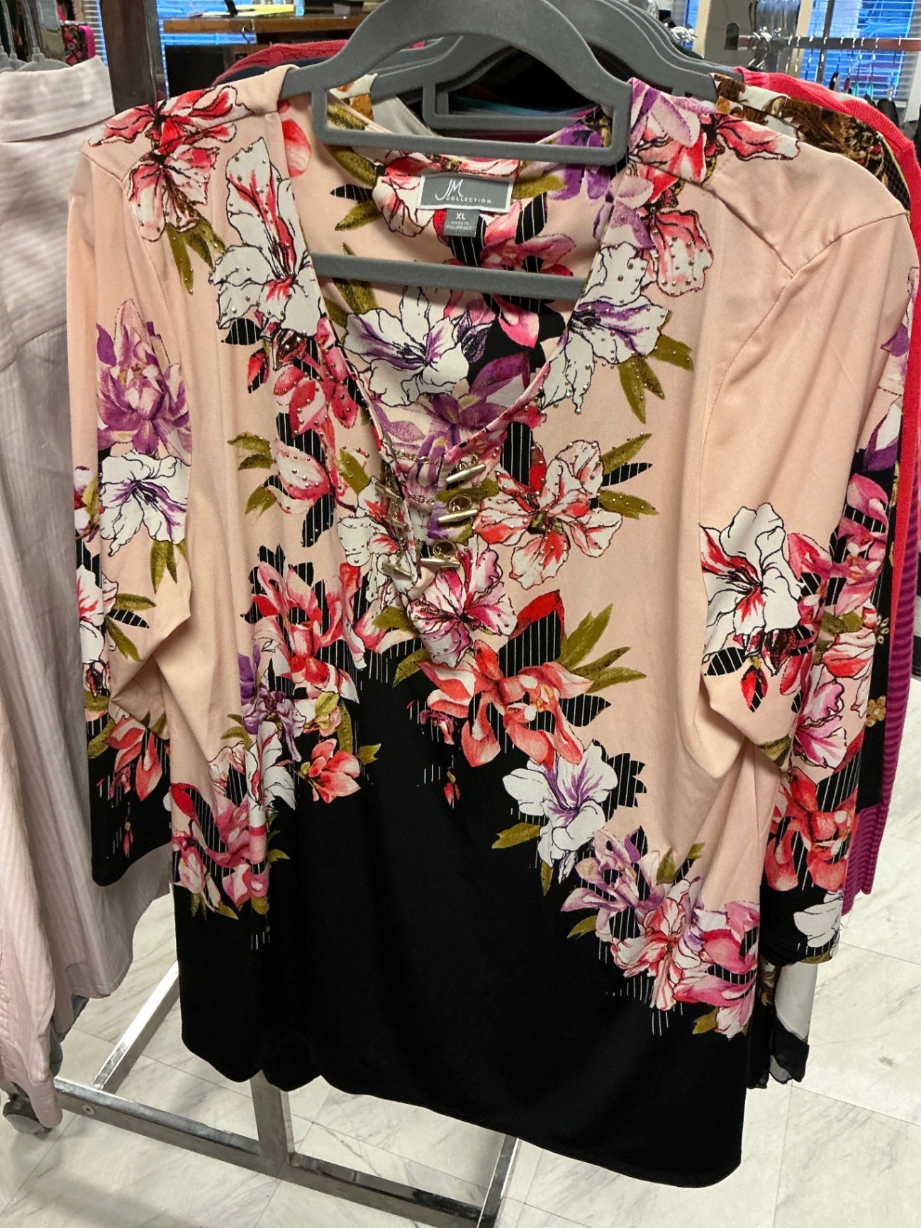 JM Collection Blouse XL Pink with floral print