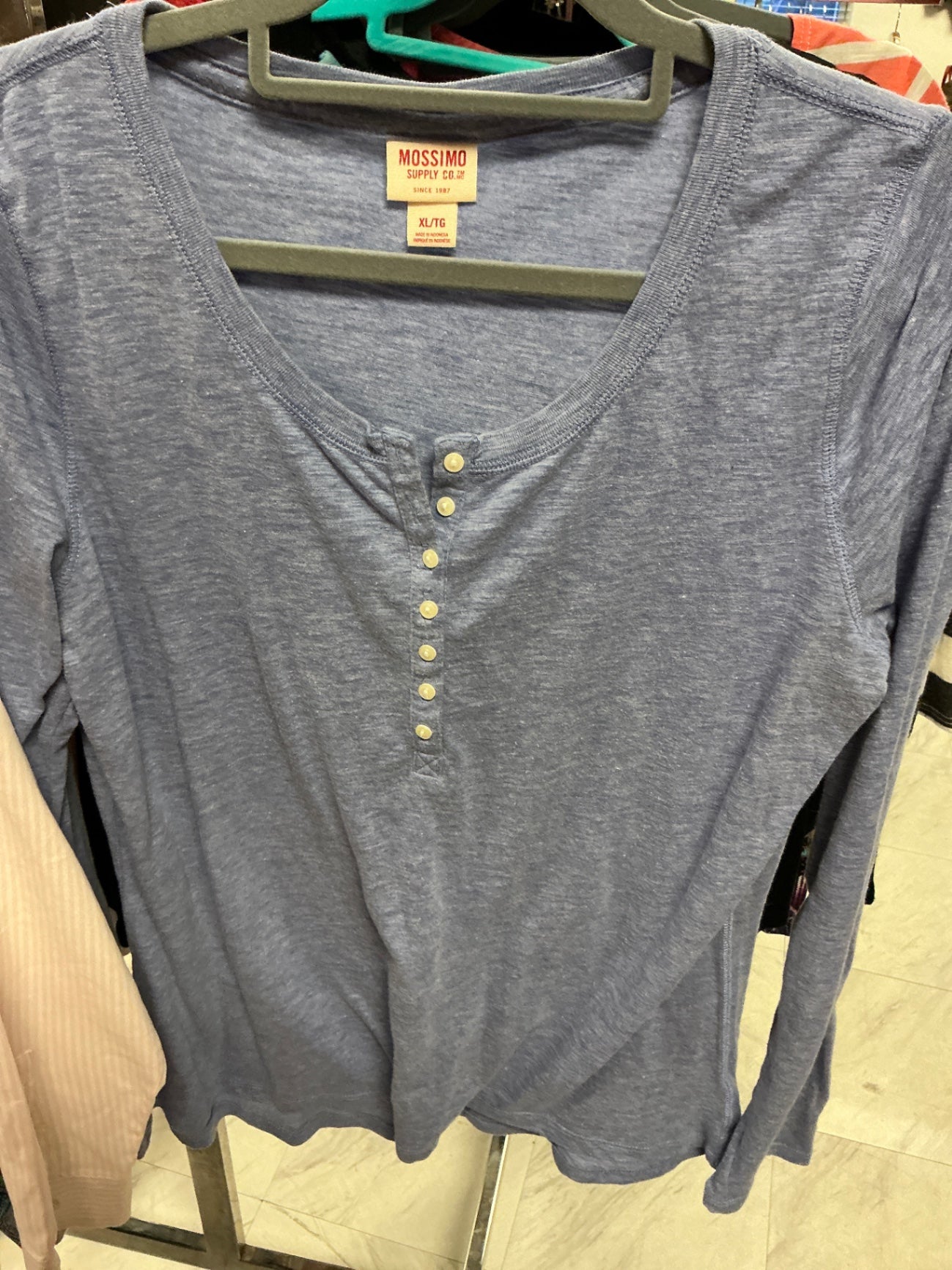 Mossimo Long Sleeve Henley Shirt XL Blue