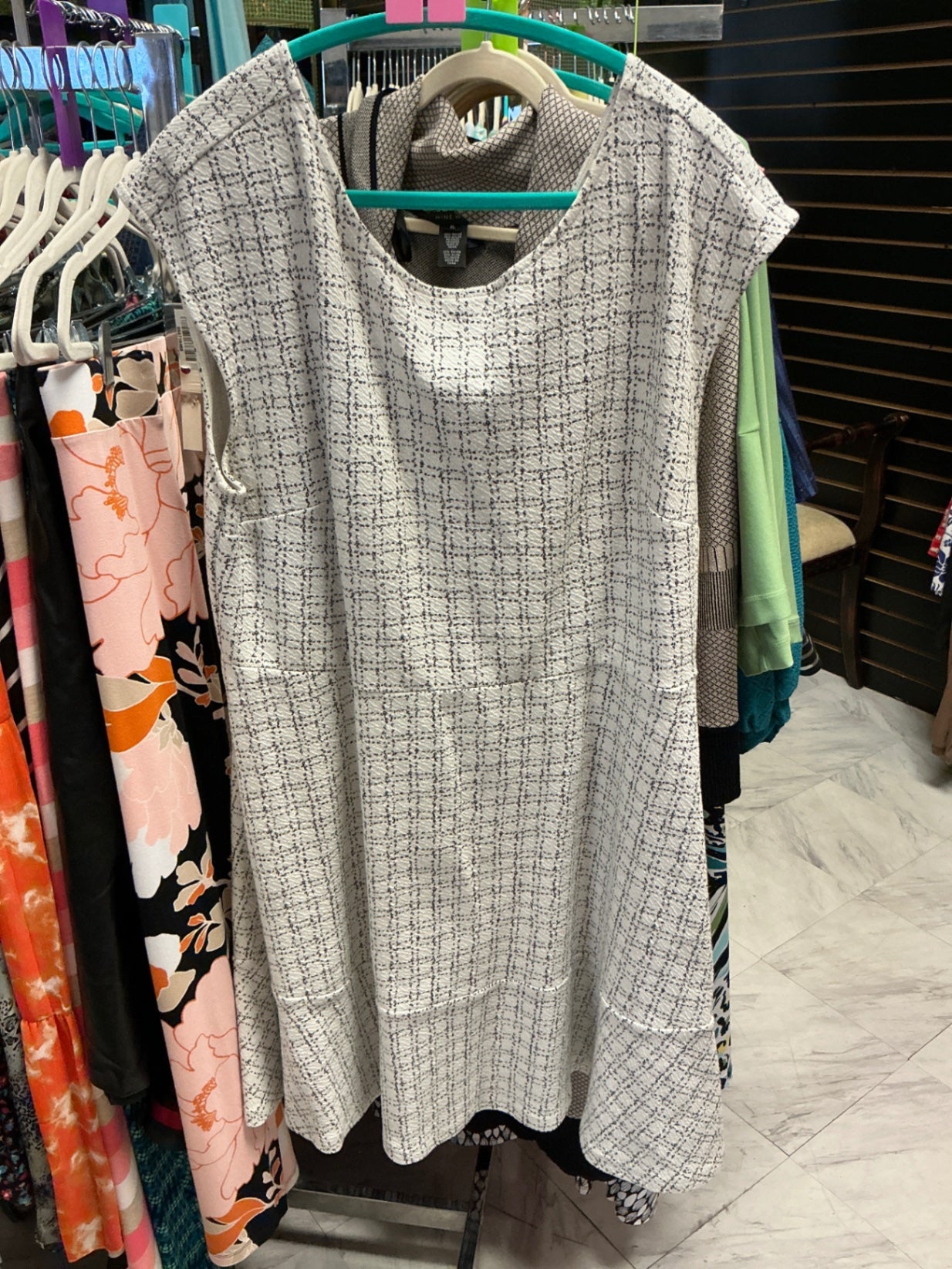 Loft Dress 16 White with black grid pattern