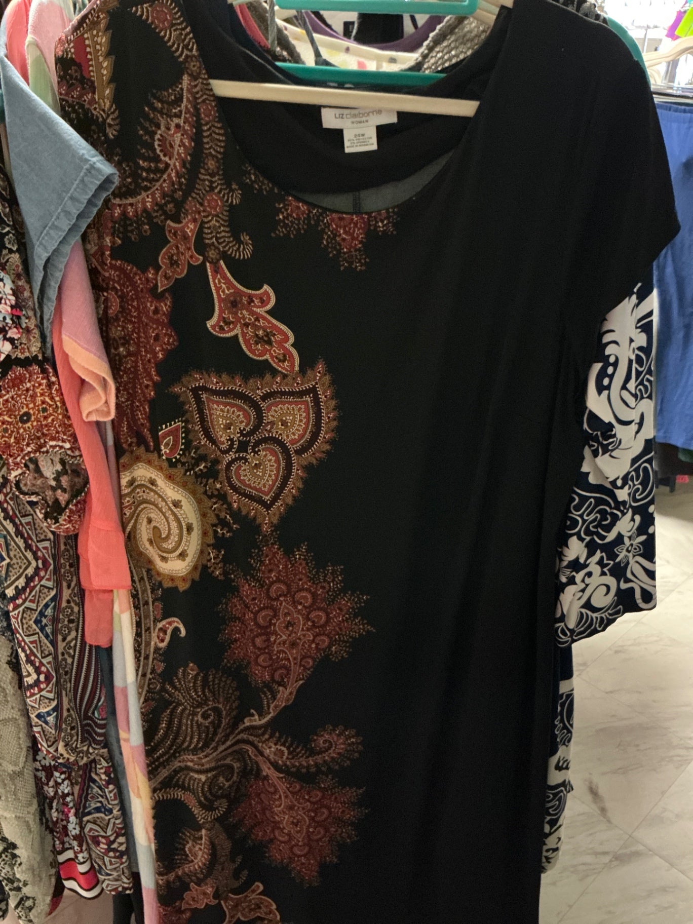 Liz Claiborne Dress 24 Black with brown and red patterns