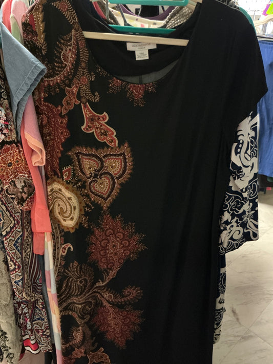 Liz Claiborne Dress 24 Black with brown and red patterns