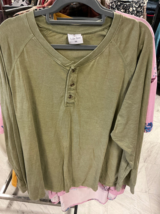 Like Love Long Sleeve Henley Shirt 3XL Olive Green