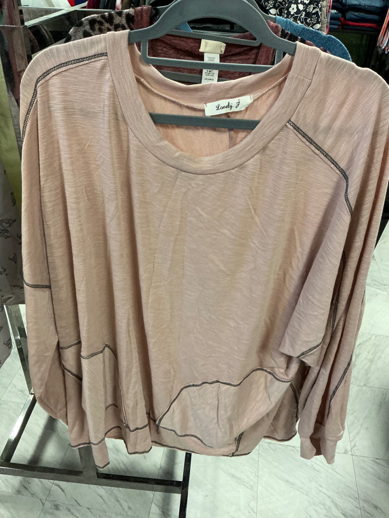 Lovely J Long Sleeve Top 3X Pink