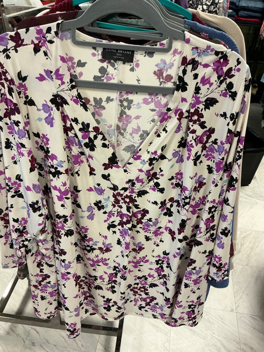 Lane Bryant Blouse 22/24 White with Purple Floral Print