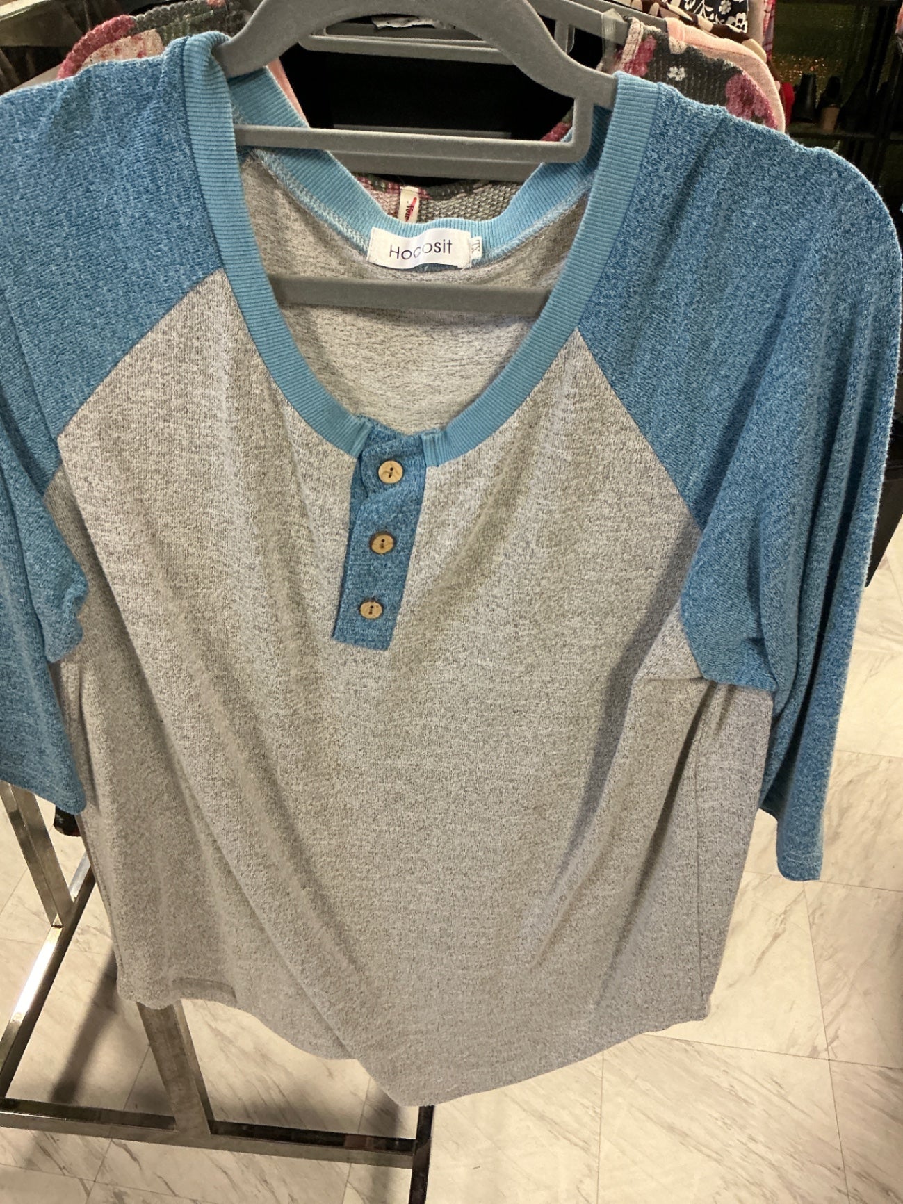 HOCOSIT Raglan Henley Shirt XL Gray and Blue