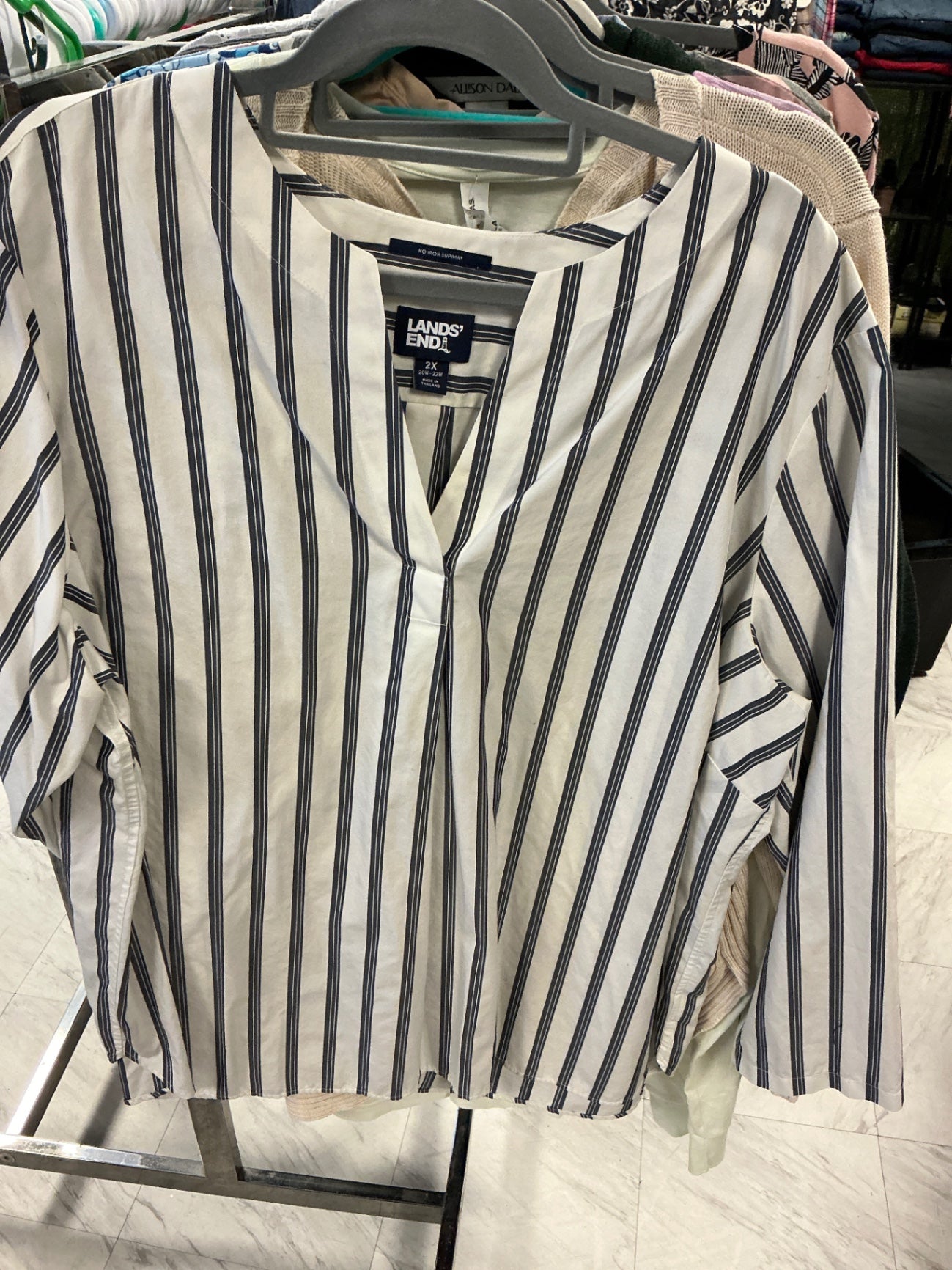 Lands' End Blouse 2X White with Black Stripes