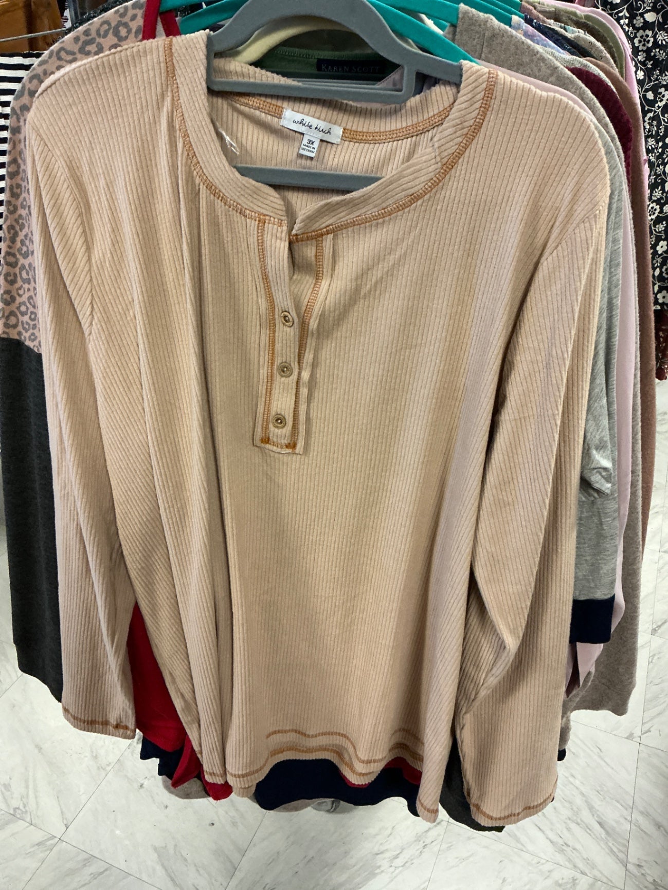 White Birch Henley Shirt 3X Beige