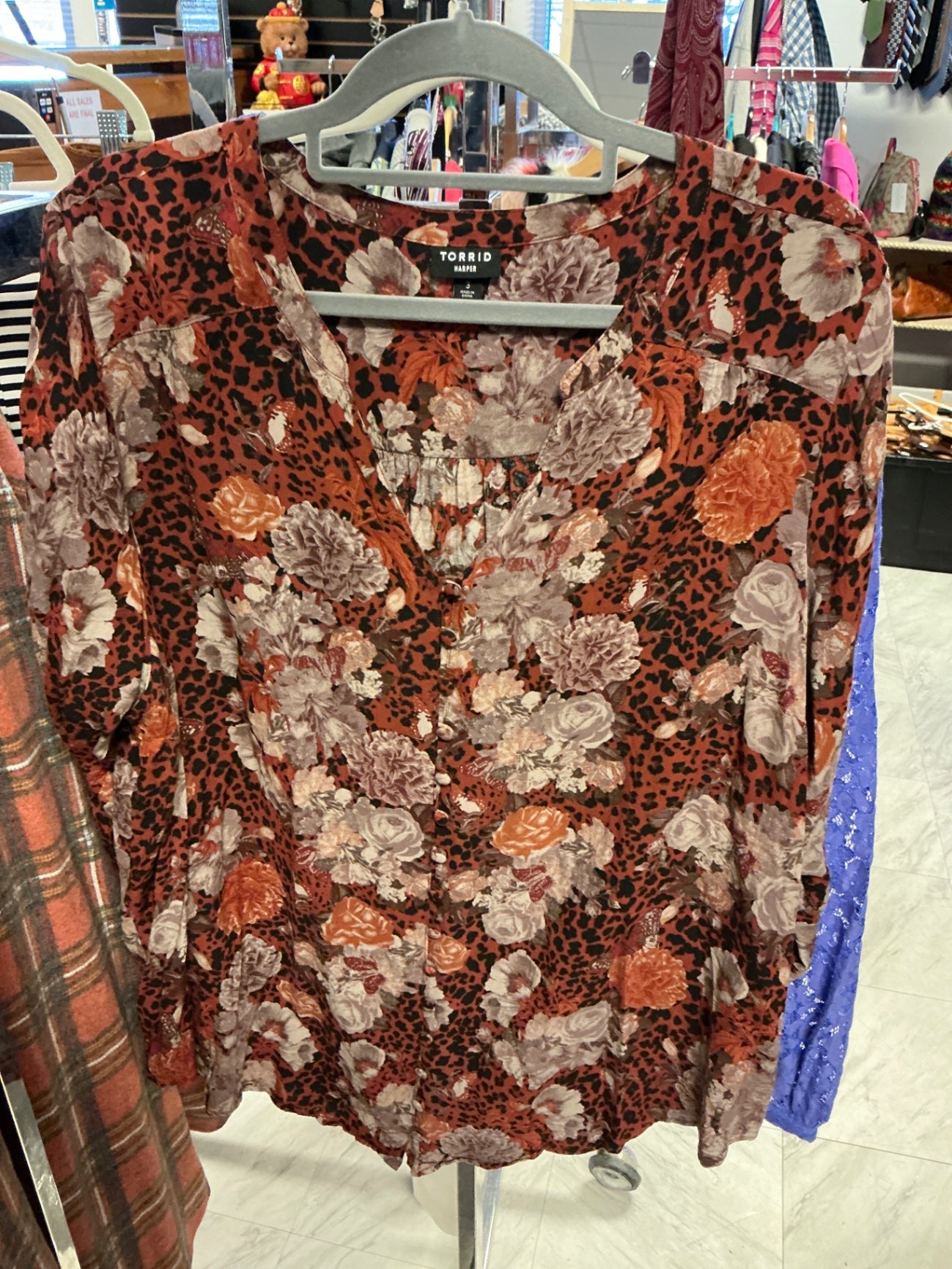 Torrid Blouse 3 Floral/Leopard