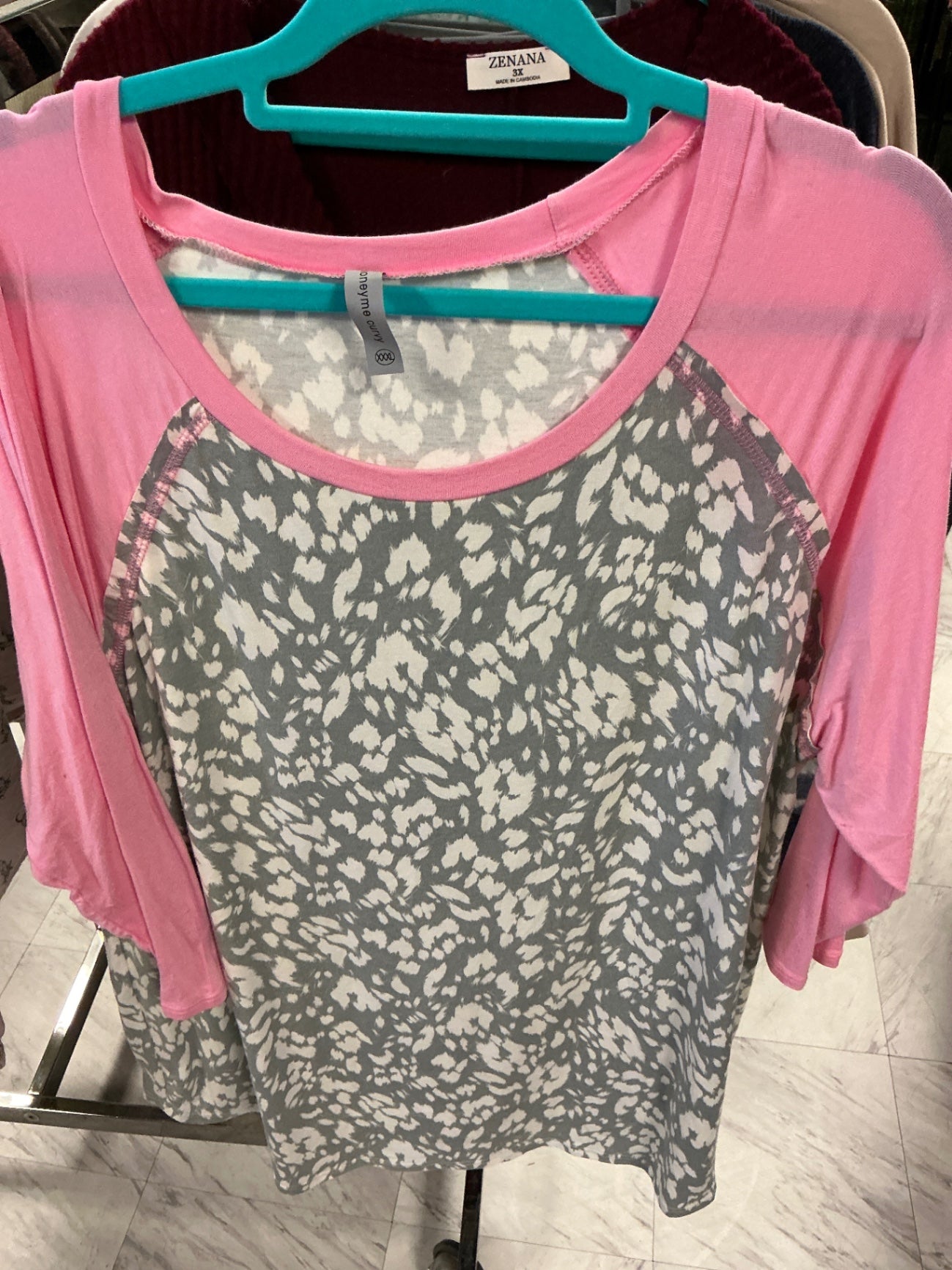 Honeyme Curvy Raglan T-Shirt XXXL Pink and Grey