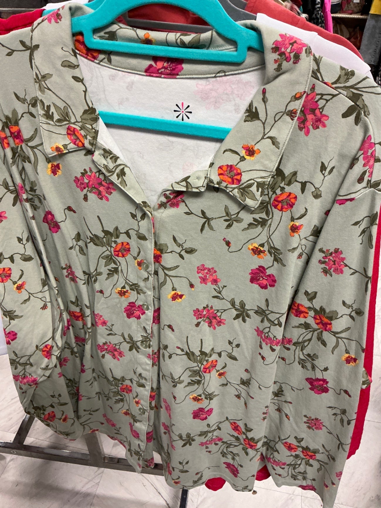 Isaac Mizrahi Live! Shirt 5X Green with floral print
