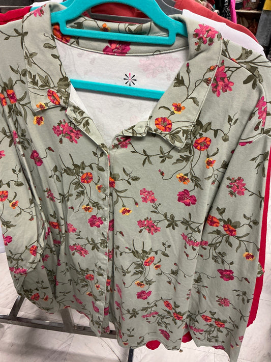 Isaac Mizrahi Live! Shirt 5X Green with floral print