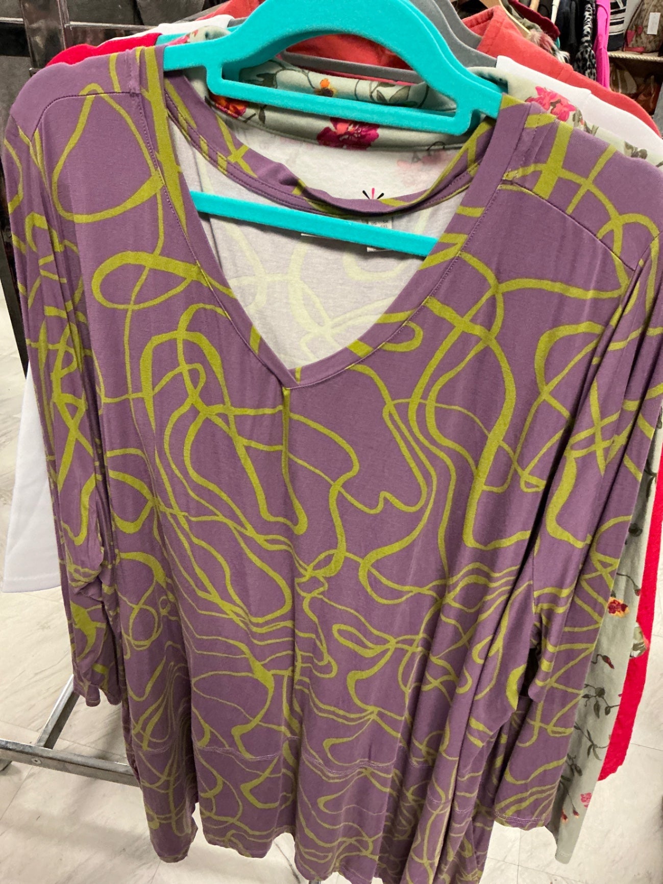 Logo Tunic Top 5X Purple with green pattern