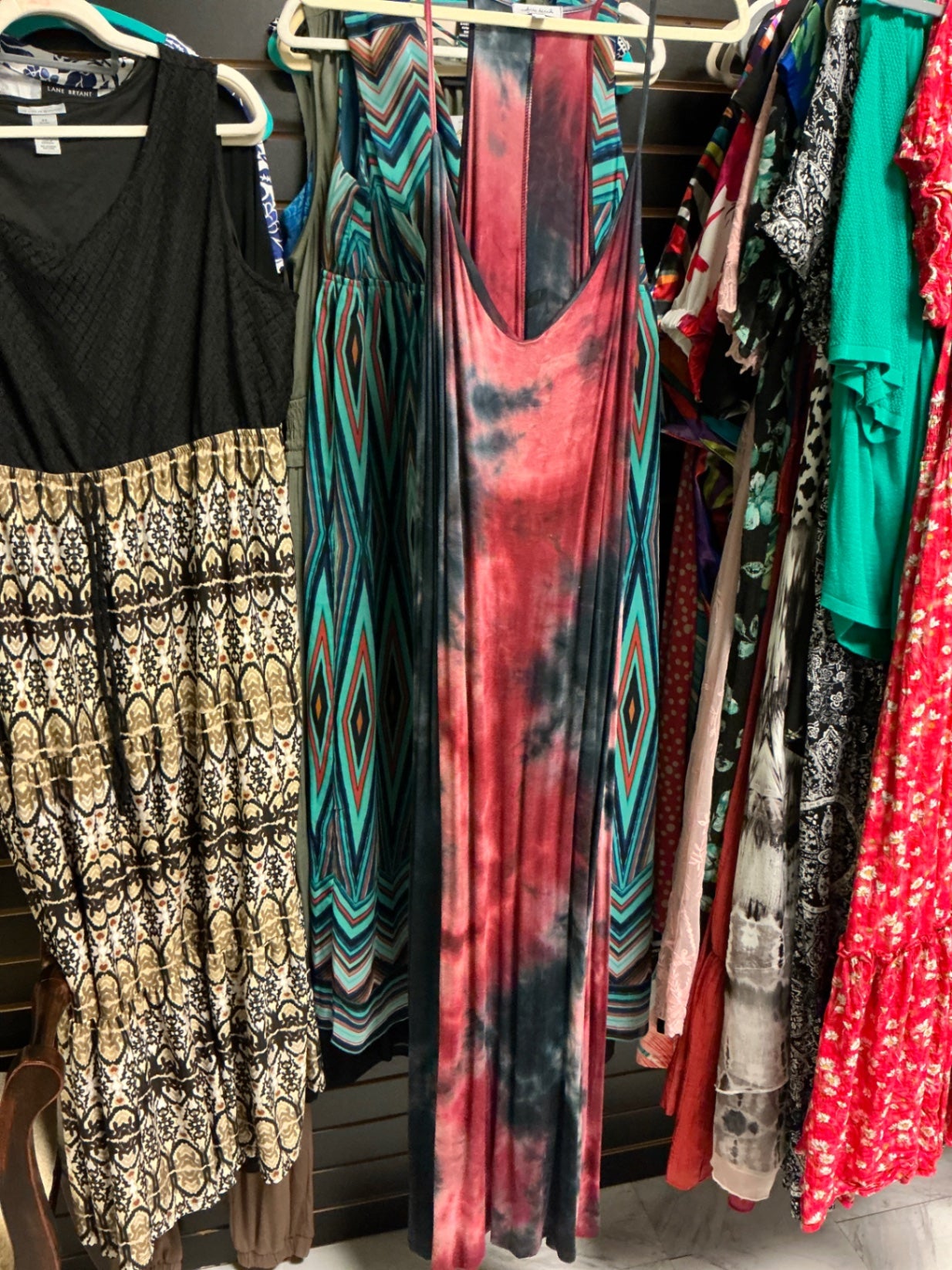 White Birch Maxi Dress 3X Red and Black Tie-Dye