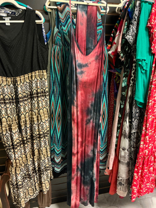 White Birch Maxi Dress 3X Red and Black Tie-Dye