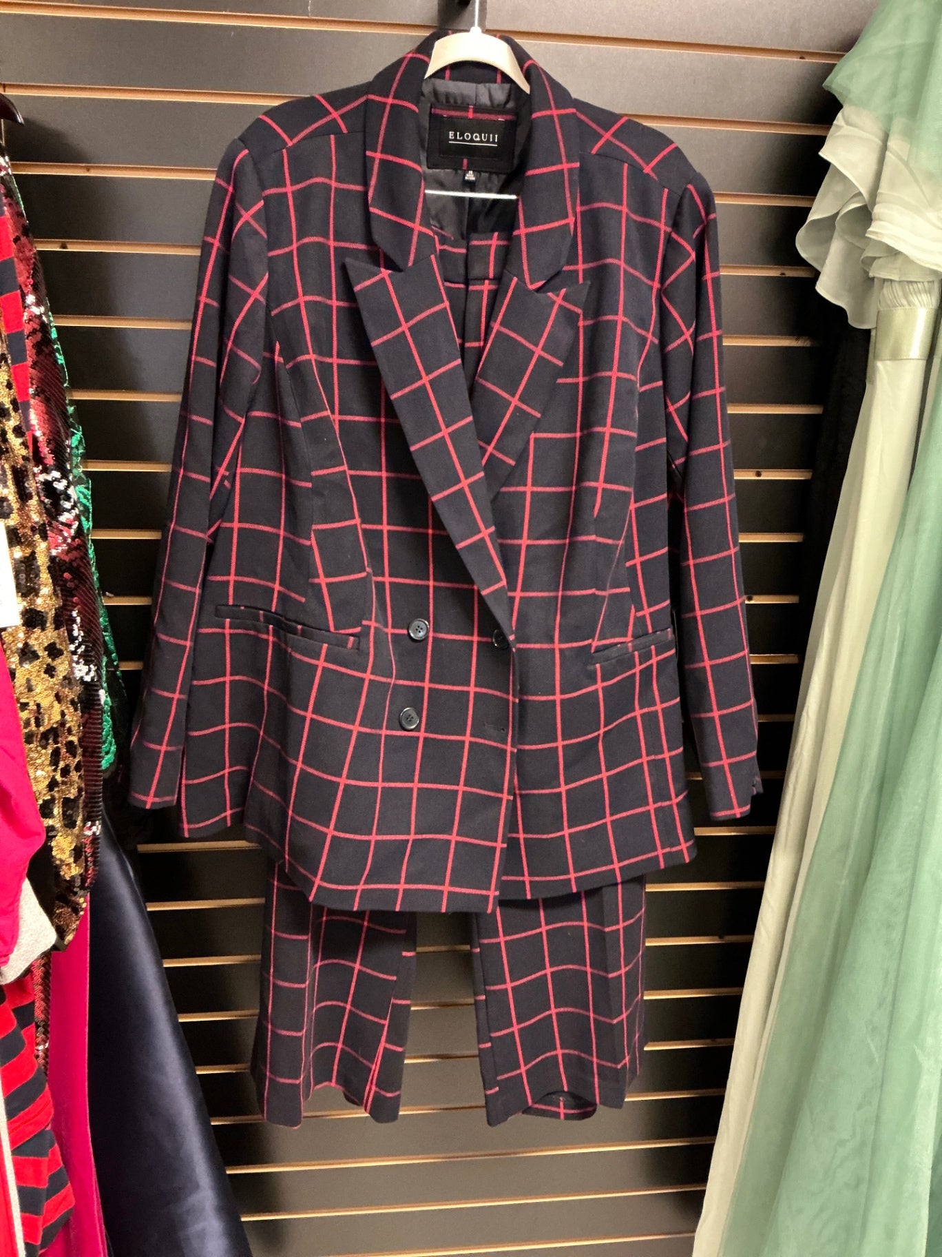 ELOQUII Women's Suit 28 Black with Red Grid Pattern NWT