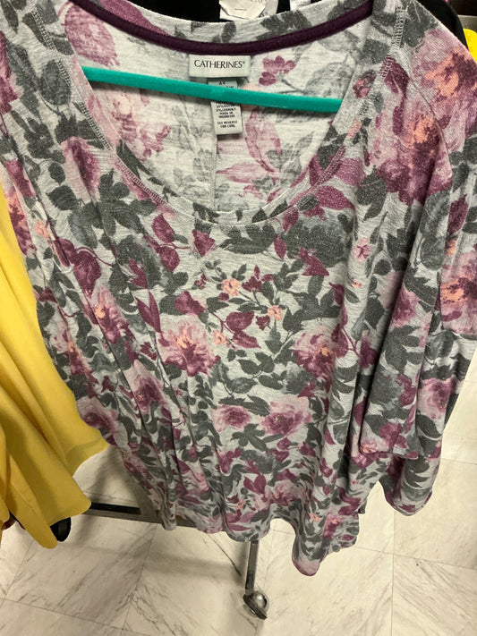 Catherines Tunic Top 4X Gray with Pink Floral Print