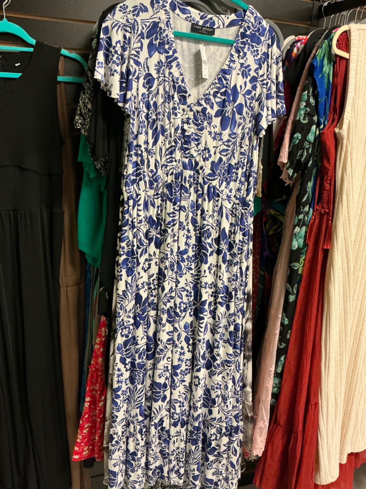 Lane Bryant Dress 14/16 White with Blue Floral Print NWT