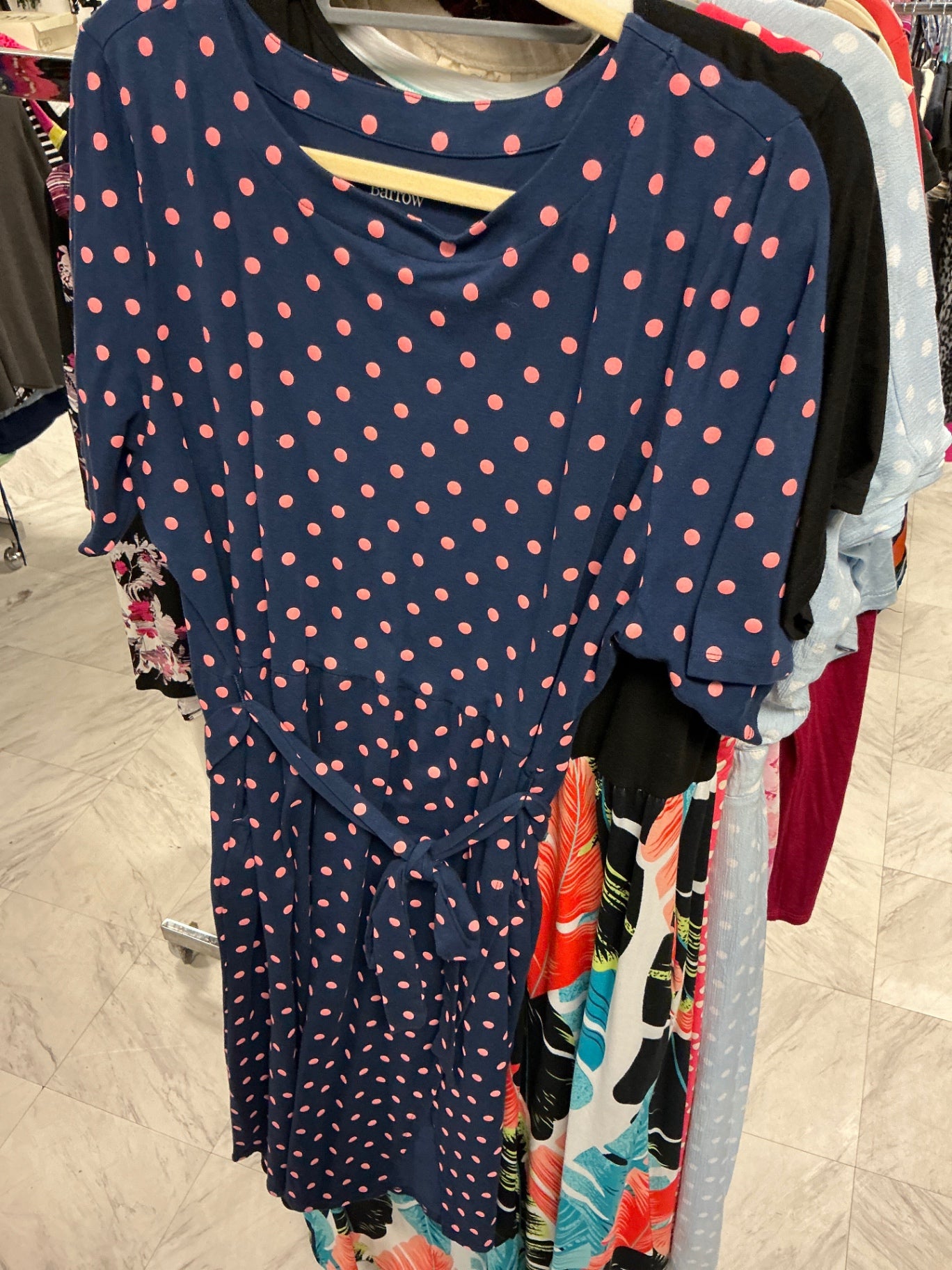 Croft & Barrow Dress XXL Navy blue with pink polka dots