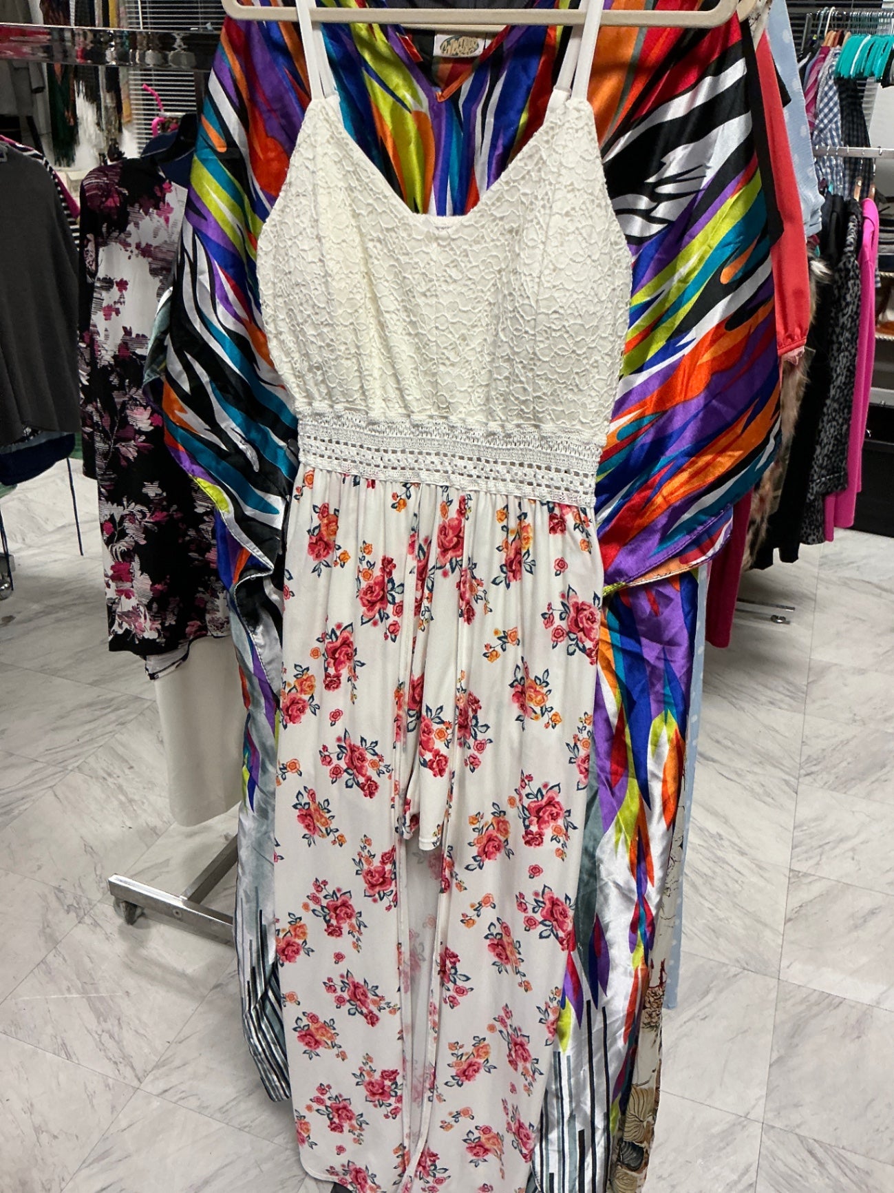 No Boundaries Skirted Romper XL White with Floral Print