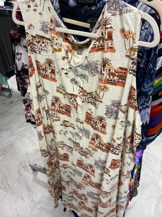 D & Co Sleeveless Dress 5XP Cream with Multicolor Print