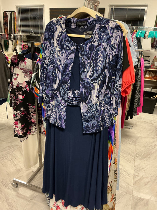 Jessica Howard Dress with Jacket 14W Navy Blue and Multi