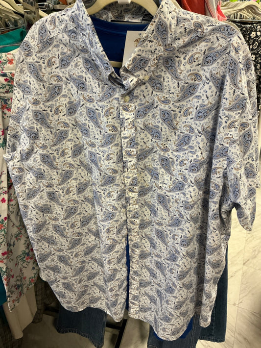 Roundtree & York Button-Up Shirt XXL White with Blue Paisley Print