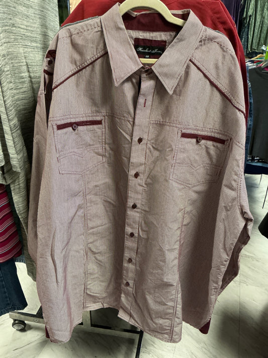 Knockout Jeans Button-Up Shirt 5XB Maroon and White Striped