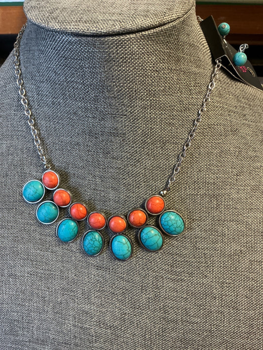 Paparazzi Necklace 2 pc Set Turquoise and Coral NWT