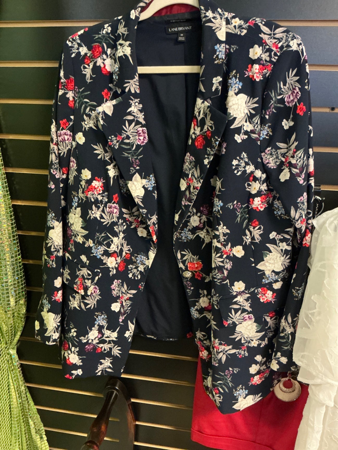 Lane Bryant Blazer 20 Navy Blue with Floral Print